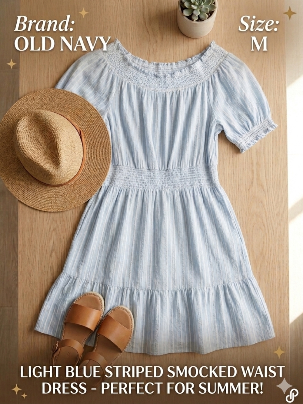 Old Navy SS Puff Sleeve Blue Stripe Dress